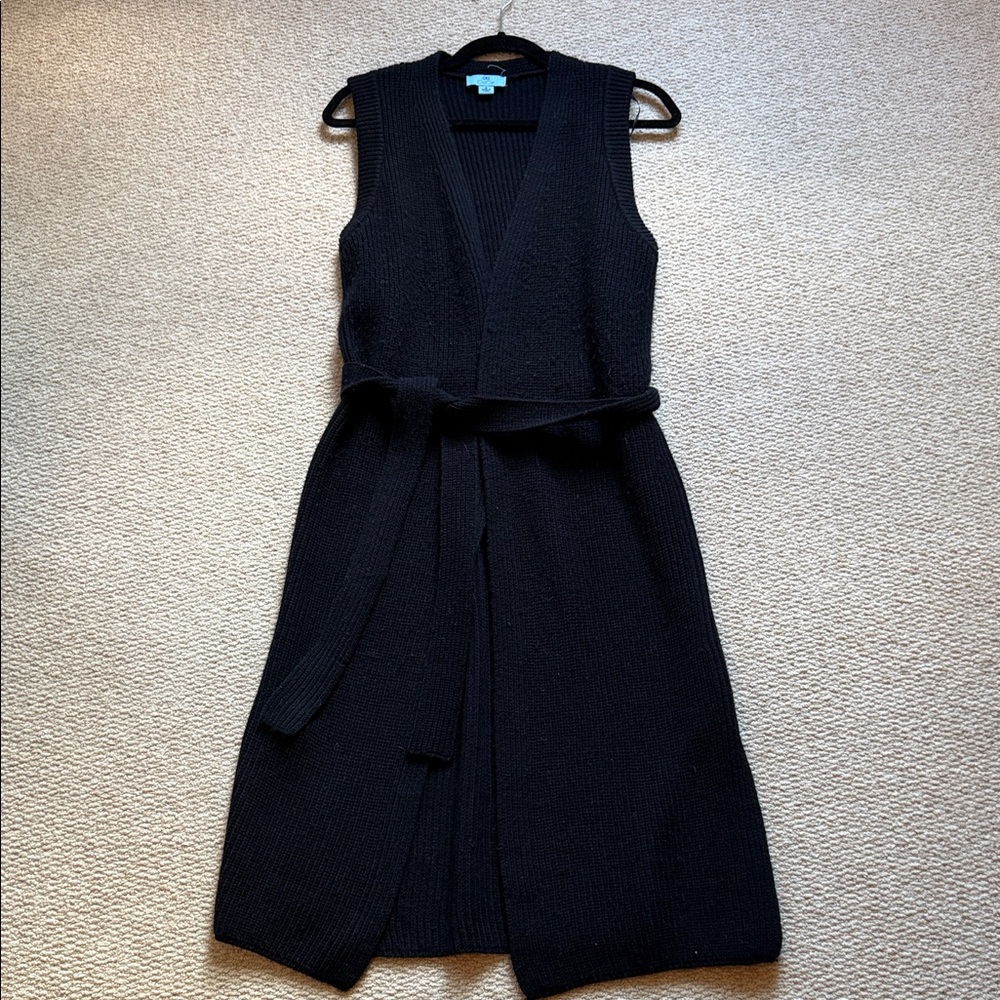 CeCe Black Sleeveless Midi Length  Sweater Coat / Wrap Sz M